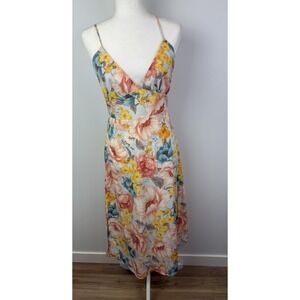 Forever 21 Multicolor Floral Strappy Open Back Midi Dress Sz Large L